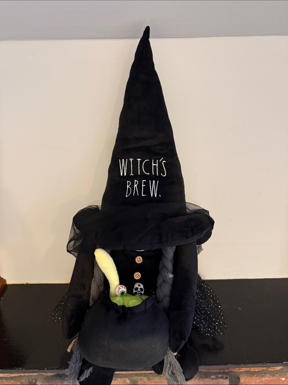 Rae Dunn Black Witch Plush Doll with 'Witch's Brew' Hat